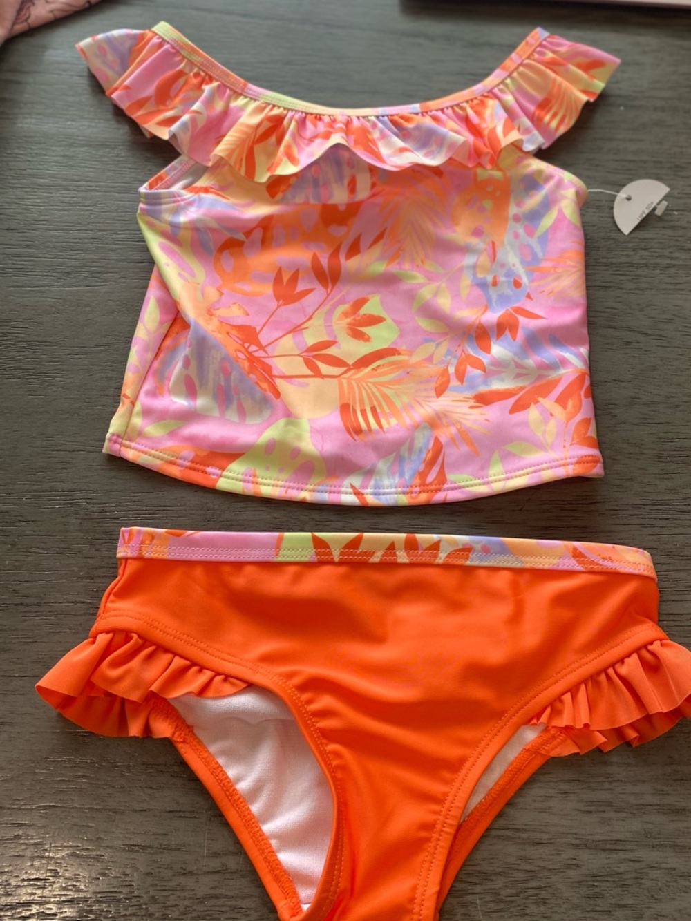 NWT girls 4t wonder nation Pink & Orange Floral Ruffle Tankini Set